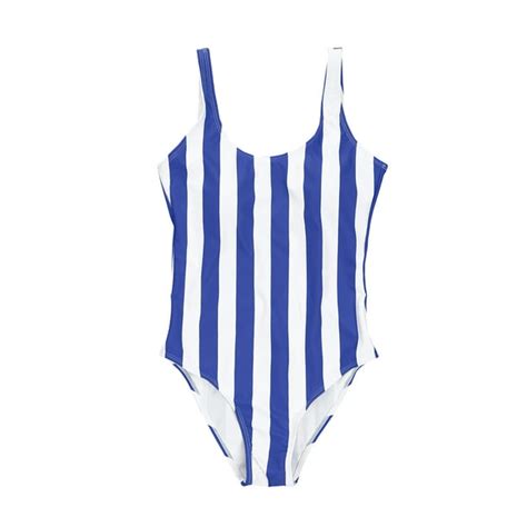 Binpure Women One Piece Striped Swimwear Blue White Swimsuit Push Up Padded Bikini Set Summer