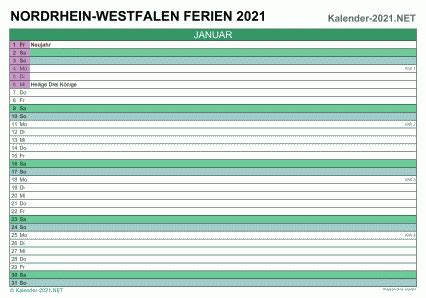 Hier finden sie den kalender 2021 mit nationalen und anderen feiertagen für deutschland. FERIEN Nordrhein-Westfalen 2021 - Ferienkalender & Übersicht