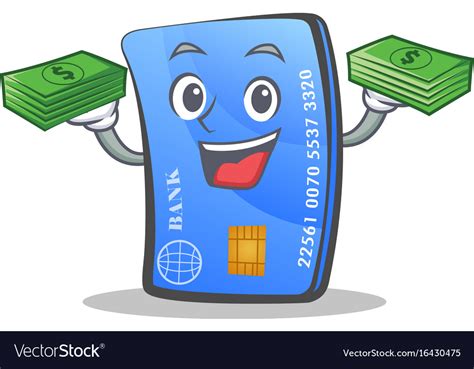 Credit Card Character Cartoon With Money Vector Image