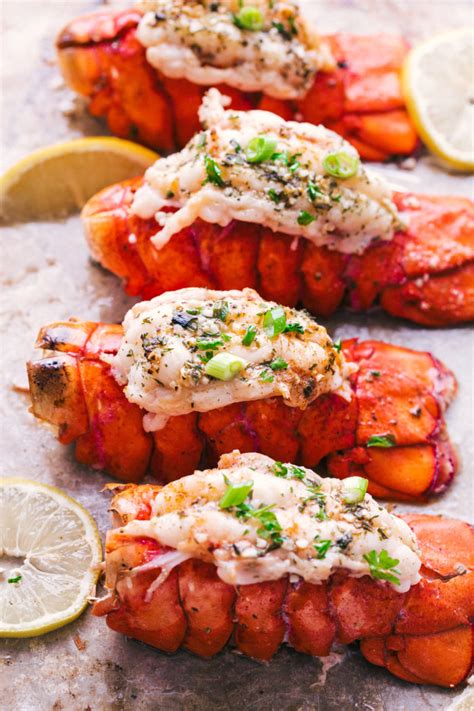 Place prepared lobster tails on a baking sheet. Garlic Butter Lobster Tails | The Food Cafe