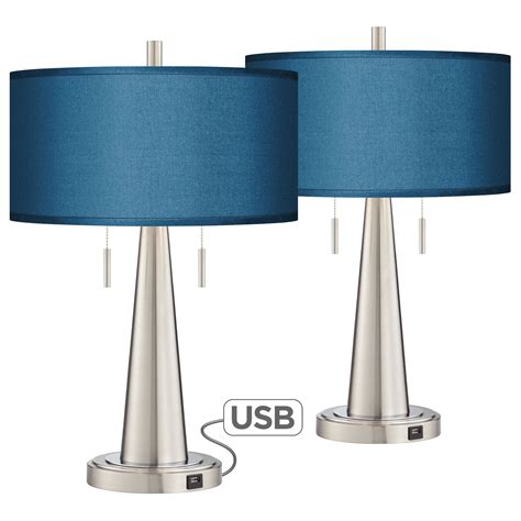 Possini Euro Design Modern Accent Table Lamps Set Of 2 With Usb Port
