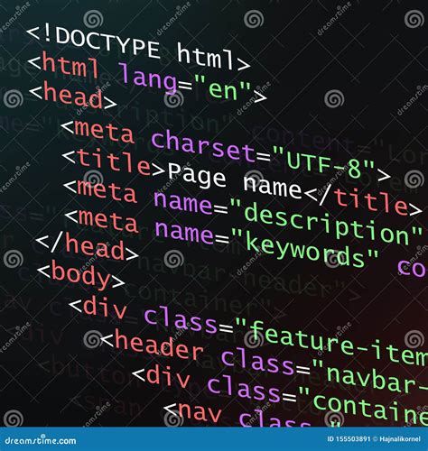 Html Code On Dark Background Stock Image Image Of Software Screen