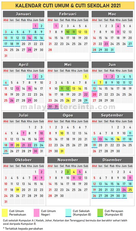 Kalendar Cuti Umum Dan Cuti Sekolah 2021