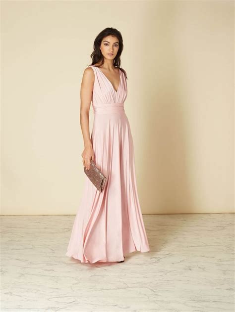 Issa Olivia Deep V Maxi Bridesmaid Dress Blush Pink Myonewedding Co
