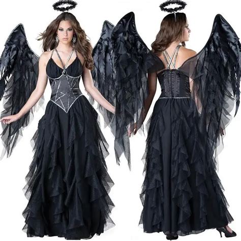 Newest Sexy Women Fallen Angel Women Demon Devil Costume Halloween Adult Cosplay Fancy Black