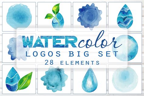 Blue Watercolor Vector Logos Set Custom Designed Illustrations