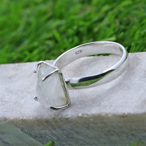 Natural Rainbow Moonstone Raw Ring Sterling Silver Ring Uneven Etsy