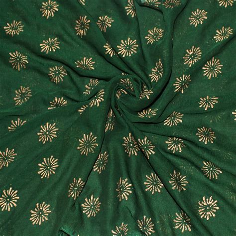 Chiffon Fabric Dark Green Semi Chiffon Floral Block Print Etsy