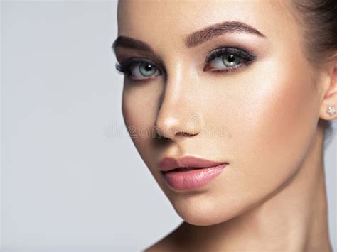 Closeup Face Of Beautiful Young Woman With Healthy Skin Stock Photo