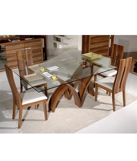 6 seater dining table sets. Dream Furniture Teak Wood 6 Seater Luxury Rectangle Glass Top Dining Table Set Brown | Glass top ...