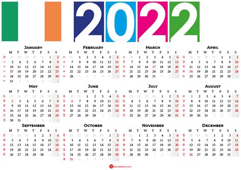 2022 Ireland Calendar With Holidays 2022 Ireland Calendar With