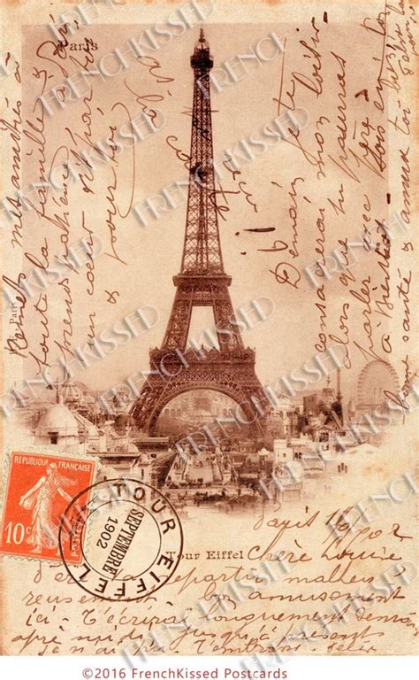 Items Similar To Eiffel Tower French Script Antique 1902 Paris Souvenir