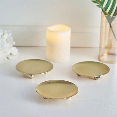 3 Pack 4 Gold Metal Plate Candle Holders Decorative Wax Pillar