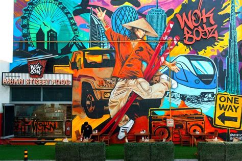 Asian Street Food Art Mural Graffiti Restaurant Wok Colorful Murals