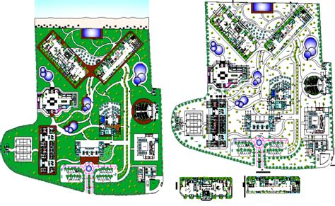 Hotel Layout Plan With Landscaping Design Dwg File