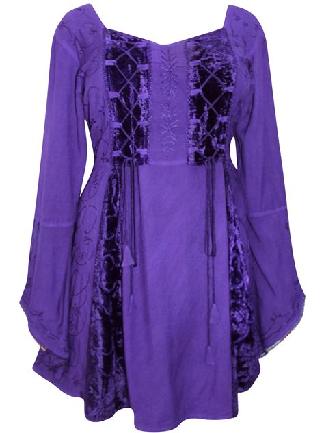 Eaonplus Purple Embroidered Renaissance Gothic Corset Tunic Top Plus