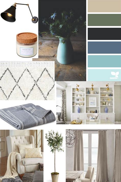 Traditional Living Room Mood Board With Neutrals Green And Blue