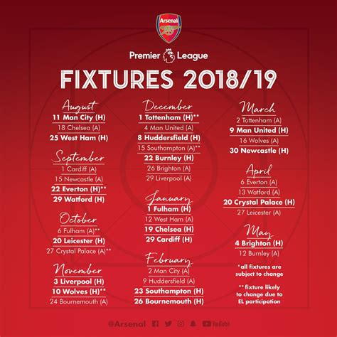 Arsenal Full 201819 Premier League Fixture Released Arsenal True Fans