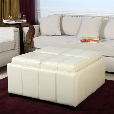 A wide variety of leather ottoman coffee table options are available to you, such as appearance changde design with 2 serving trays in upholstered faux leather footrest stool wide rectangle storage ottoman coffee table. 25 White Leather Ottomans (SQUARE & RECTANGLE)