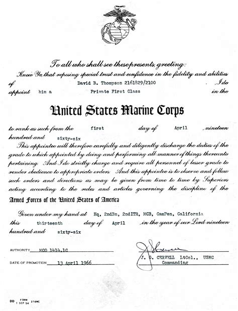 David B Thompson Usmc Military Service Certifiates And Citations