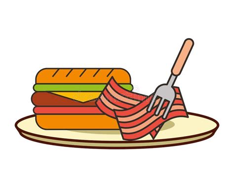 Burger Bacon And Sauce Menu Character Cartoon Food Stock Vector