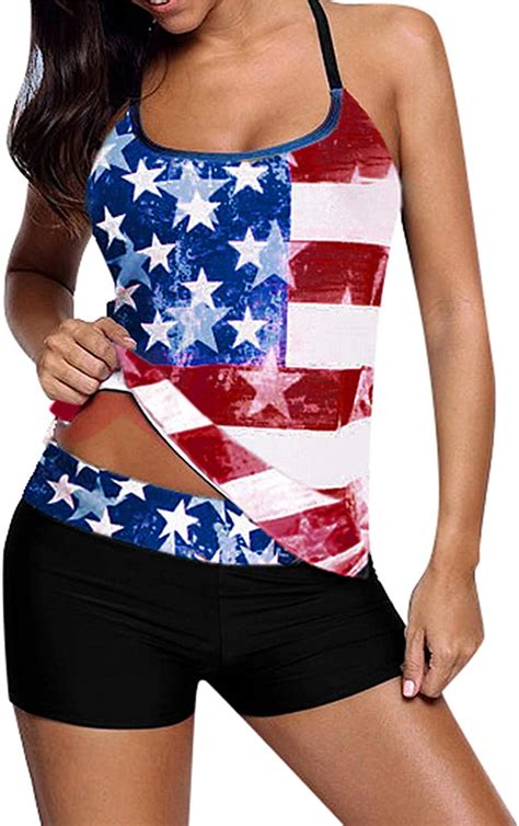 Vekdone Women 2 Piece Swimsuits Usa Flag 4th Of July Tummy