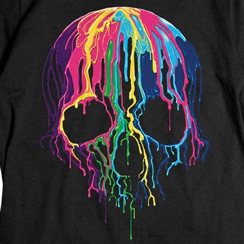Neon Melting Skull T Shirt Colorful Dripping Skeleton Tee New Biker