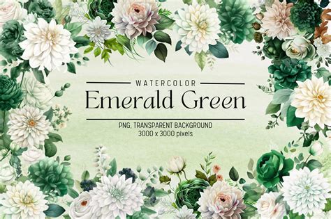 Emerald Green Flowers 13 Png Clipart Botanical Watercolor Etsy