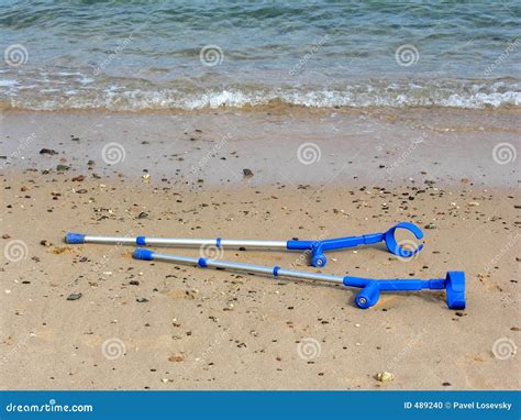 Crutches On Beach Stock Photo Image Of Hurt Medicine 489240