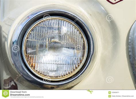 Classic Car With Close Up On Headlights Or Headlight Lamp Stock Image