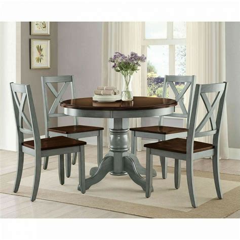 Round Dining Table Set 5 Piece Farmhouse Rustic Kitchen Wood Tables And