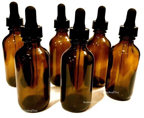 12 Pack Of 2oz 60ml Amber Glass Dropper Bottles With Glass Pipettes