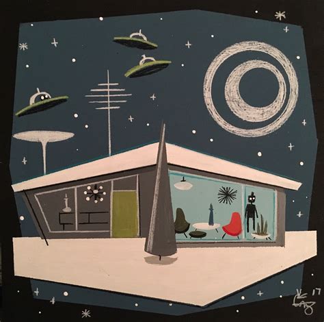 El Gato Gomez Painting Retro Mid Century Modern Atomic Rocket Space