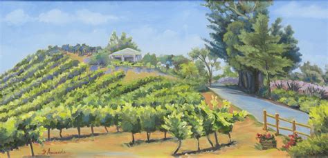 Daily Painting By Artist Dominique Amendola Vineyard On A Hill Top