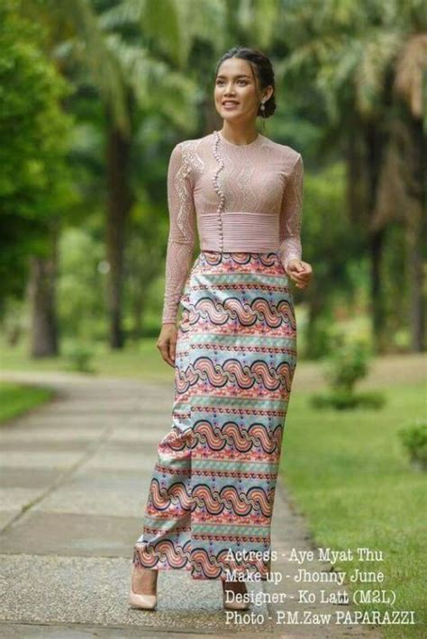 104 Myanmar Burmese Traditional Lace Dresses Fashion 2d ชุดเดรส