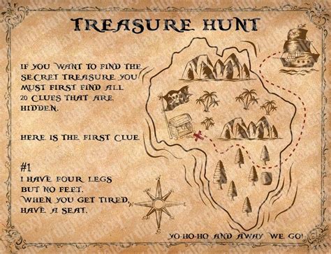 Printable Treasure Hunt Map And Clues Scavenger Hunt Etsy Treasure Hunt Riddles Treasure Hunt