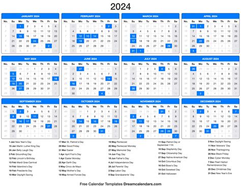 2024 Yearly Calendar Printable Printable Blank World