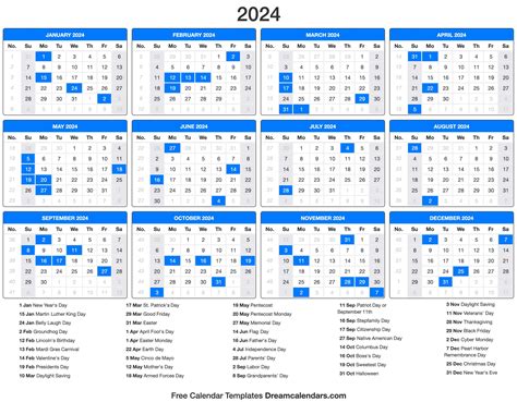 2024 Calendar With Holidays Printable Customize And Print