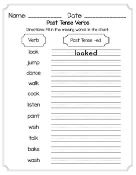Past Tense Regular Verbs Worksheet By Designs By Miss C