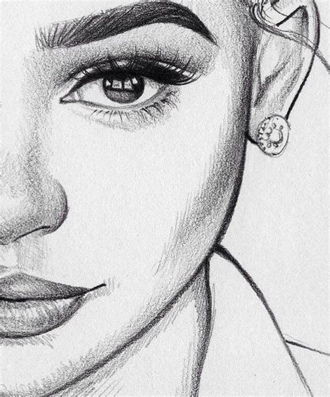 Close Up Of A Female Face Drawing How To Draw A Face Full Lips And Big Eyes Gesichter