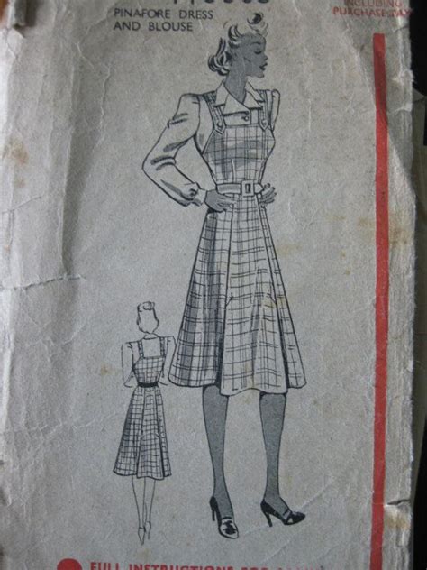 late 1930s 1940s pinafore dress and blouse 34 bust etsy pinafore dress vintage sewing