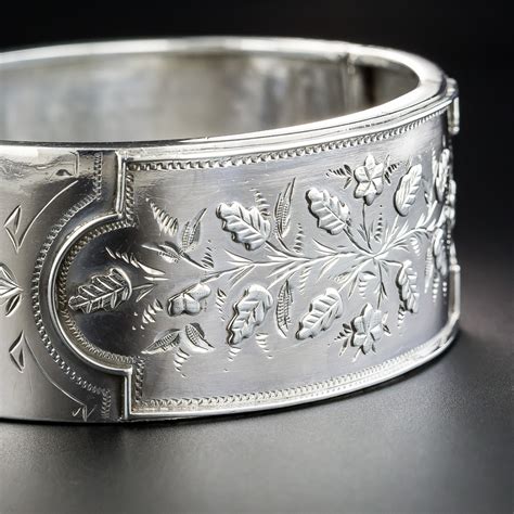 Sterling Silver English Victorian Wide Bangle Bracelet