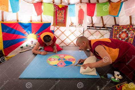 Buddhist Monks Making Sand Mandala This Is A Tibetan Tradition