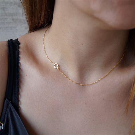 Gold Sideways Initial Necklace Initial Necklace Personalized Necklace