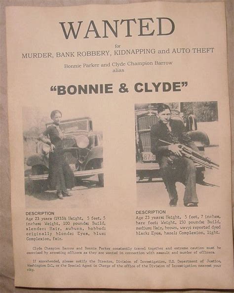 This is a picture of her when she was working in dallas, and before she went all bonnie and clyde. Set of 5 Gangster Wanted Posters, Bonnie & Clyde, Al ...