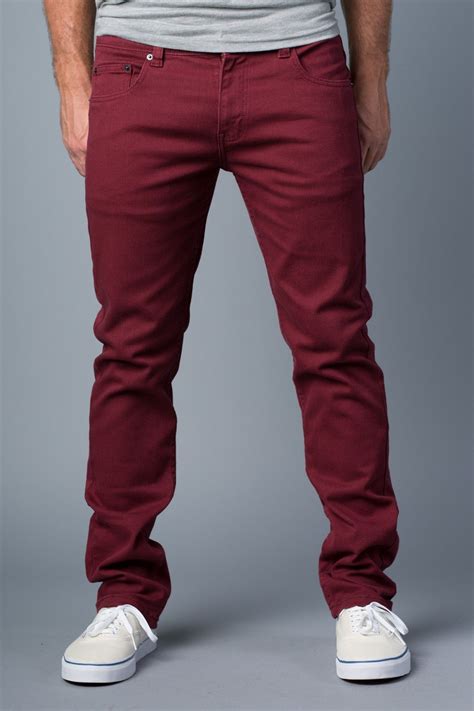 Polychrom Full Maroon Skinny Slim Jeans Mens Outfits Pants Outfit