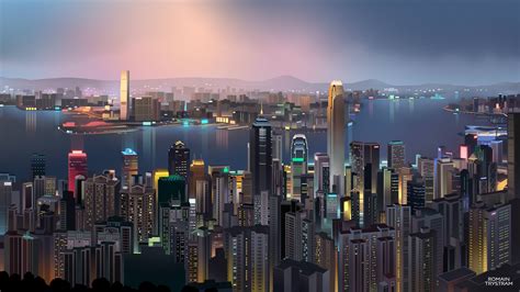 Download 2560x1440 Hong Kong Low Poly Minimalism Cityscape Skyscrapers Wallpapers For Imac 27