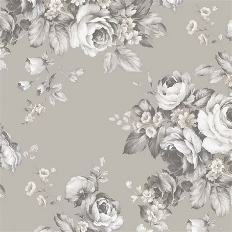 Af37701 Grand Floral Black Grey And White Wallpaper