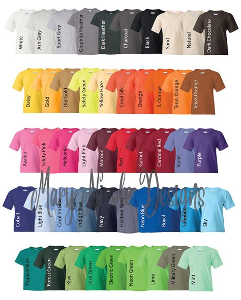 Every Color Gildan 500B Digital File Shirt Color Chart Etsy