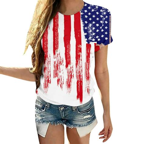 Summer Tops For Women Casual 4th Of July Patriotic Short Sleeve Shirts